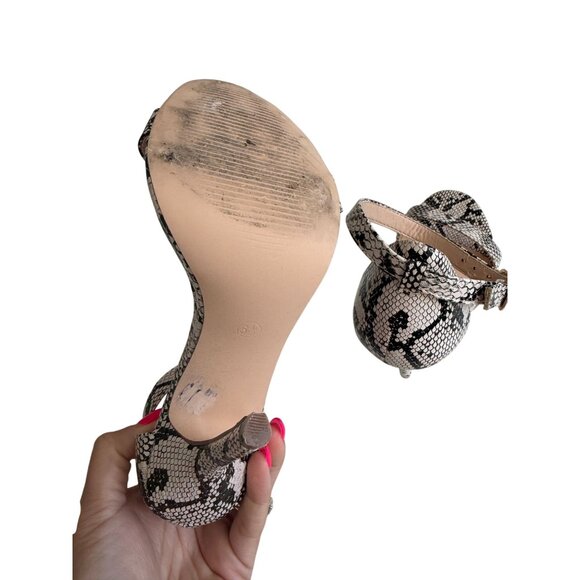 LULUS White Black Snake Print Ankle Strap Sandals Heels Size 5.5 - Picture 3 of 7